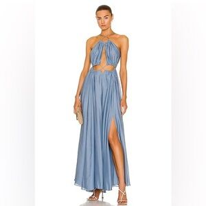 cult gaia Aphrodite GOWN Blue Maxi Dress 100% silk NWT size S